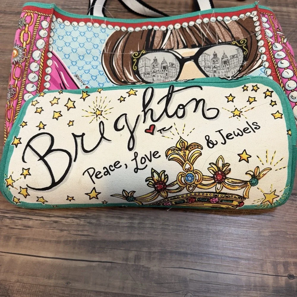 NWT Brighton Large Canvas Tote Bag CityScape Peace Love & Jewels 16x14 Dopamine
